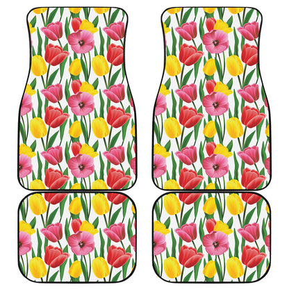 Colorful Tulip Pattern Print Front and Back Car Floor Mats