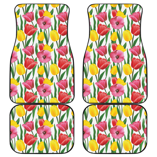 Colorful Tulip Pattern Print Front and Back Car Floor Mats