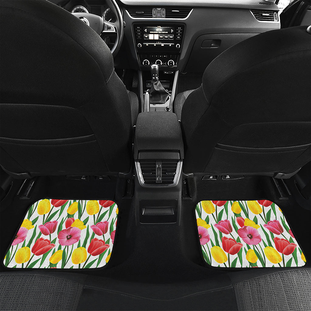 Colorful Tulip Pattern Print Front and Back Car Floor Mats