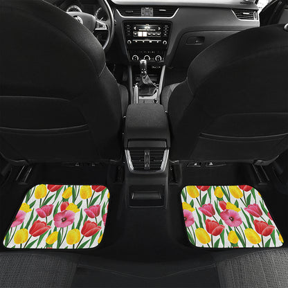Colorful Tulip Pattern Print Front and Back Car Floor Mats