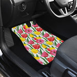 Colorful Tulip Pattern Print Front and Back Car Floor Mats