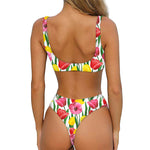 Colorful Tulip Pattern Print Front Bow Tie Bikini