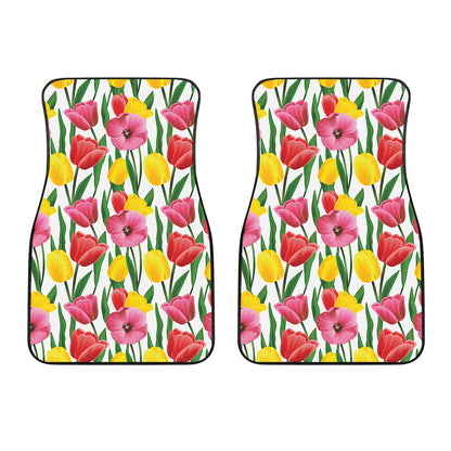 Colorful Tulip Pattern Print Front Car Floor Mats