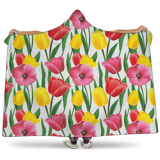 Colorful Tulip Pattern Print Hooded Blanket
