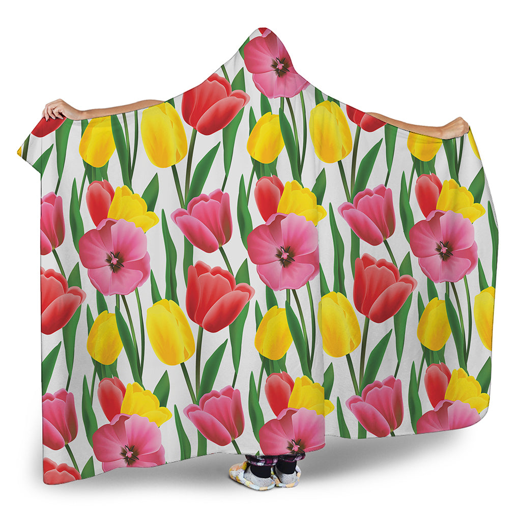 Colorful Tulip Pattern Print Hooded Blanket