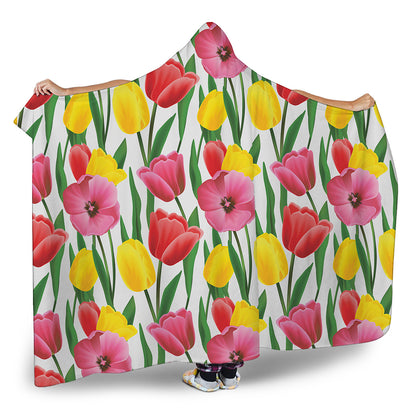 Colorful Tulip Pattern Print Hooded Blanket