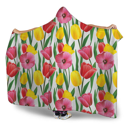 Colorful Tulip Pattern Print Hooded Blanket
