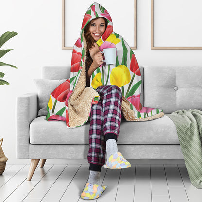 Colorful Tulip Pattern Print Hooded Blanket