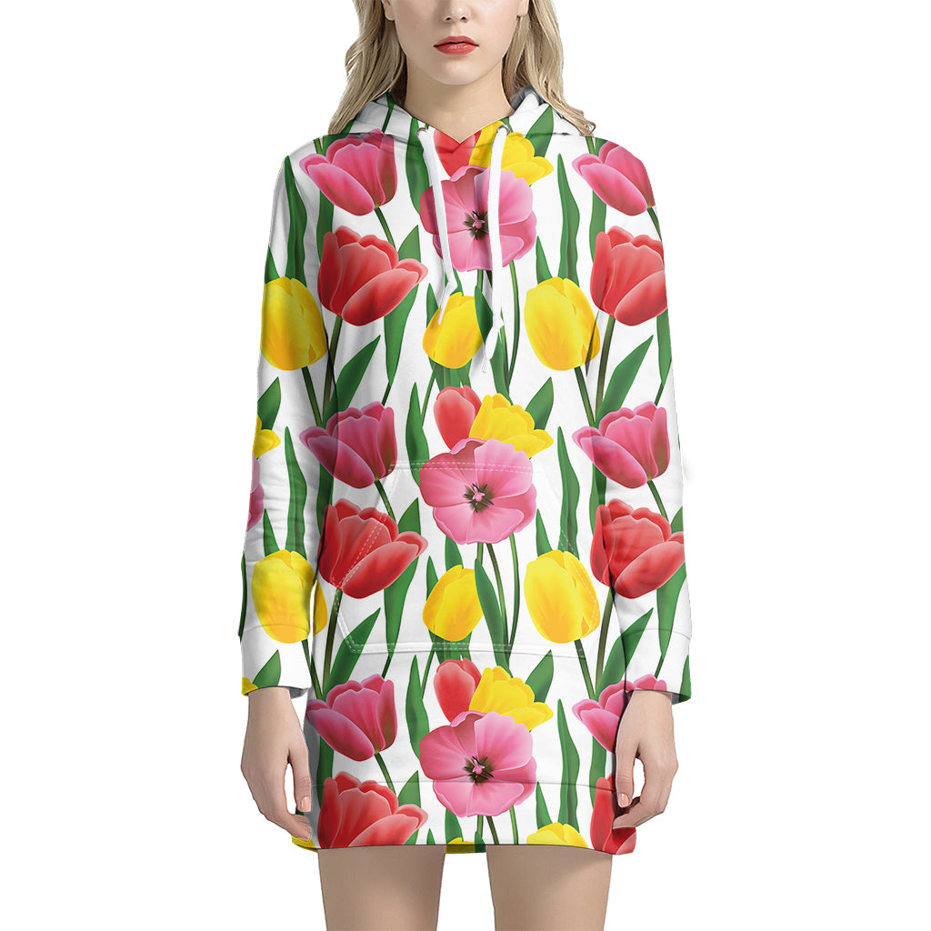 Colorful Tulip Pattern Print Hoodie Dress