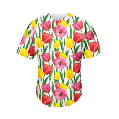 Colorful Tulip Pattern Print Men's Baseball Jersey