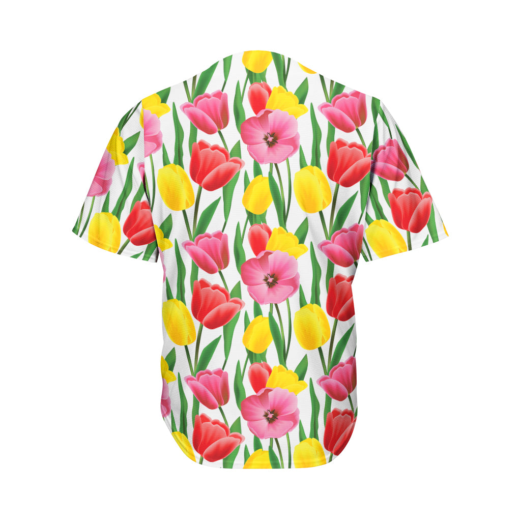 Colorful Tulip Pattern Print Men's Baseball Jersey