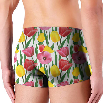 Colorful Tulip Pattern Print Men's Boxer Briefs