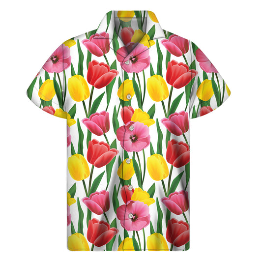 Colorful Tulip Pattern Print Men's Short Sleeve Shirt