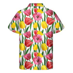 Colorful Tulip Pattern Print Men's Short Sleeve Shirt