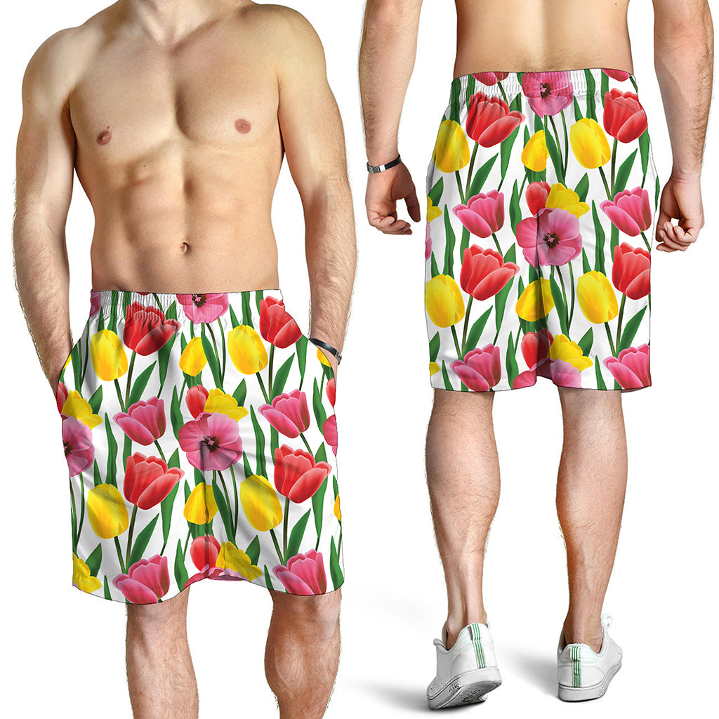 Colorful Tulip Pattern Print Men's Shorts