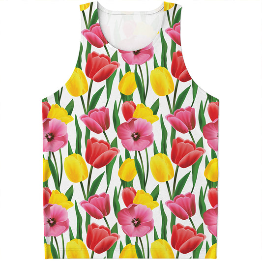 Colorful Tulip Pattern Print Men's Tank Top