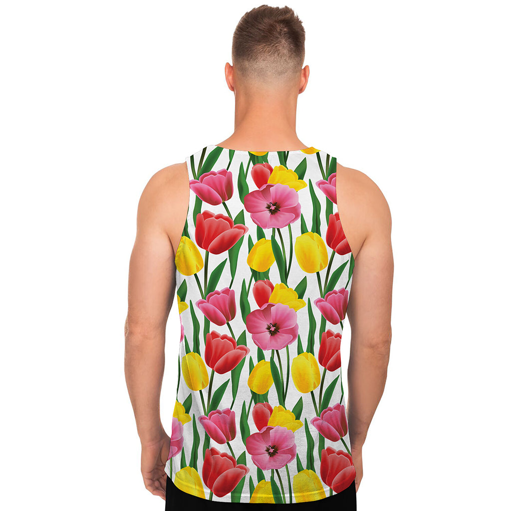 Colorful Tulip Pattern Print Men's Tank Top