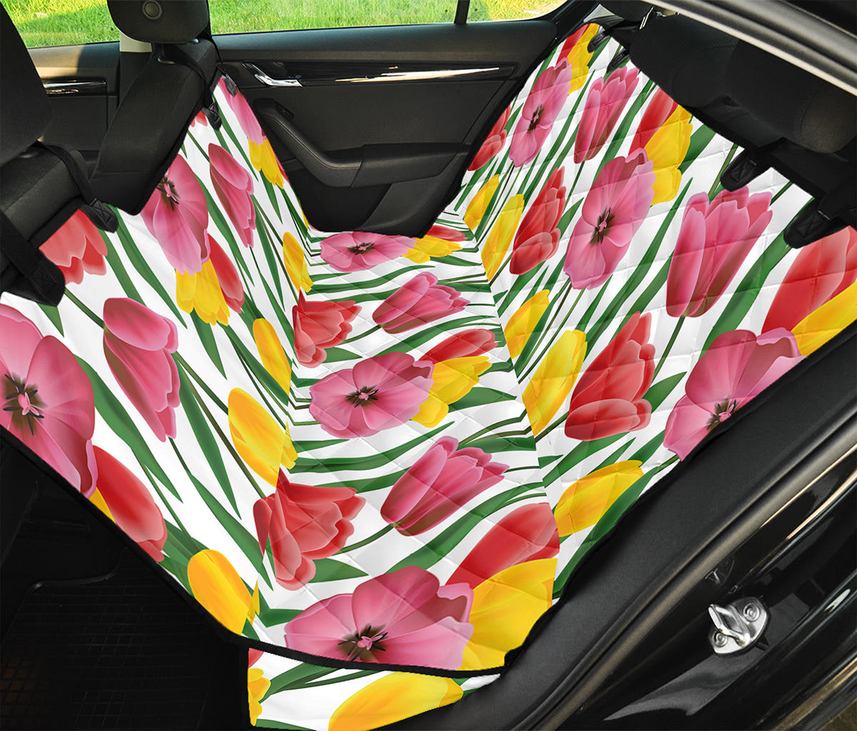 Colorful Tulip Pattern Print Pet Car Back Seat Cover