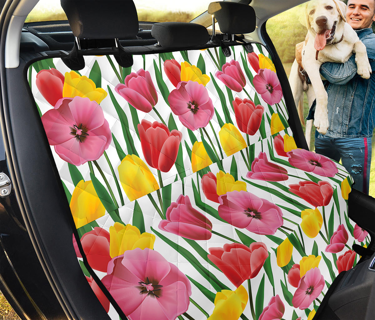 Colorful Tulip Pattern Print Pet Car Back Seat Cover