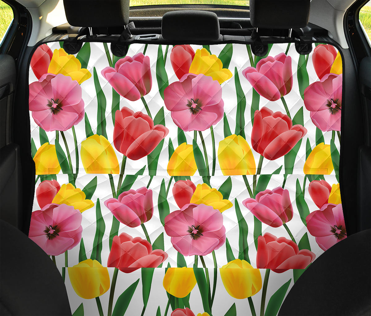 Colorful Tulip Pattern Print Pet Car Back Seat Cover