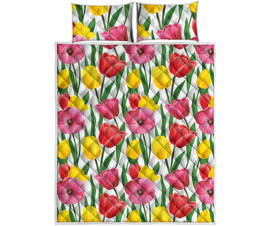 Colorful Tulip Pattern Print Quilt Bed Set
