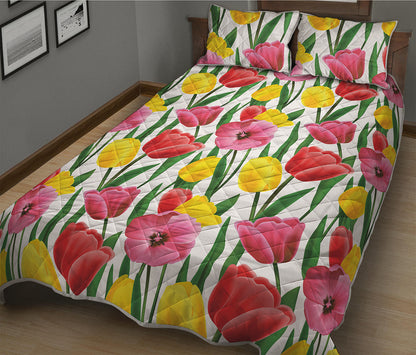 Colorful Tulip Pattern Print Quilt Bed Set