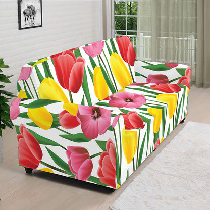 Colorful Tulip Pattern Print Sofa Cover