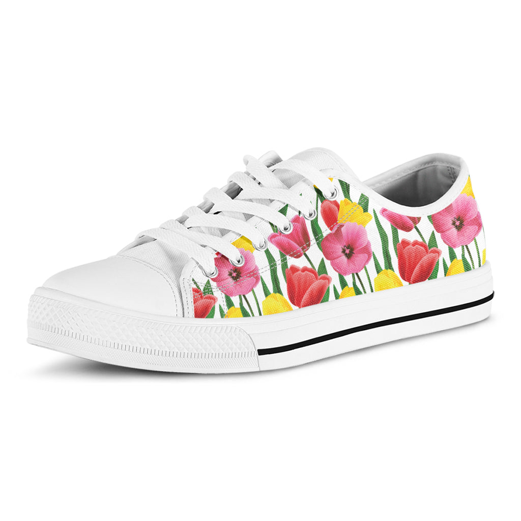 Colorful Tulip Pattern Print White Low Top Shoes