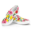 Colorful Tulip Pattern Print White Slip On Shoes