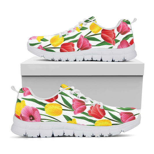 Colorful Tulip Pattern Print White Sneakers
