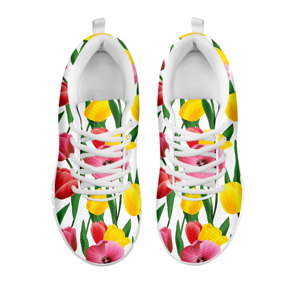 Colorful Tulip Pattern Print White Sneakers