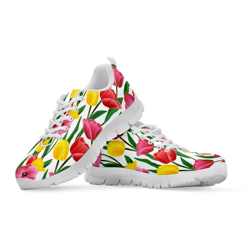 Colorful Tulip Pattern Print White Sneakers