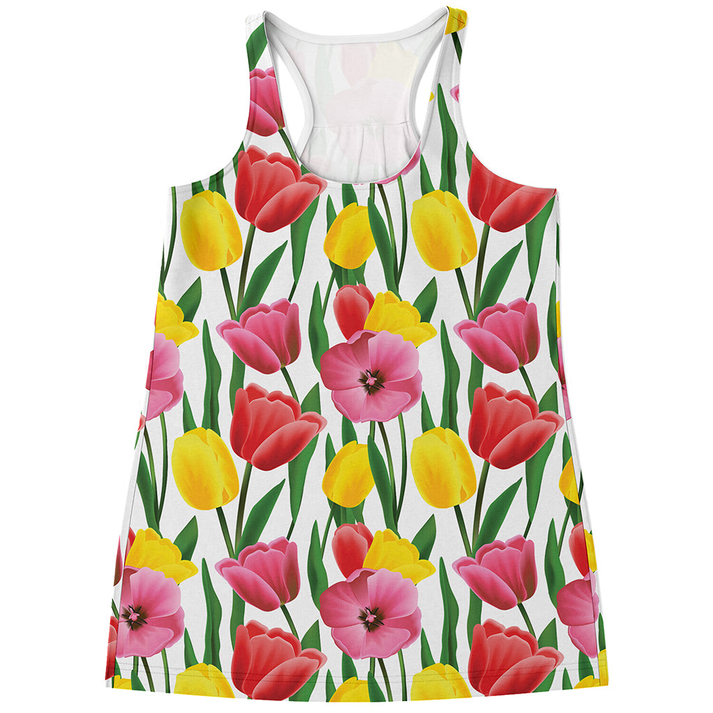 Colorful Tulip Pattern Print Women's Racerback Tank Top