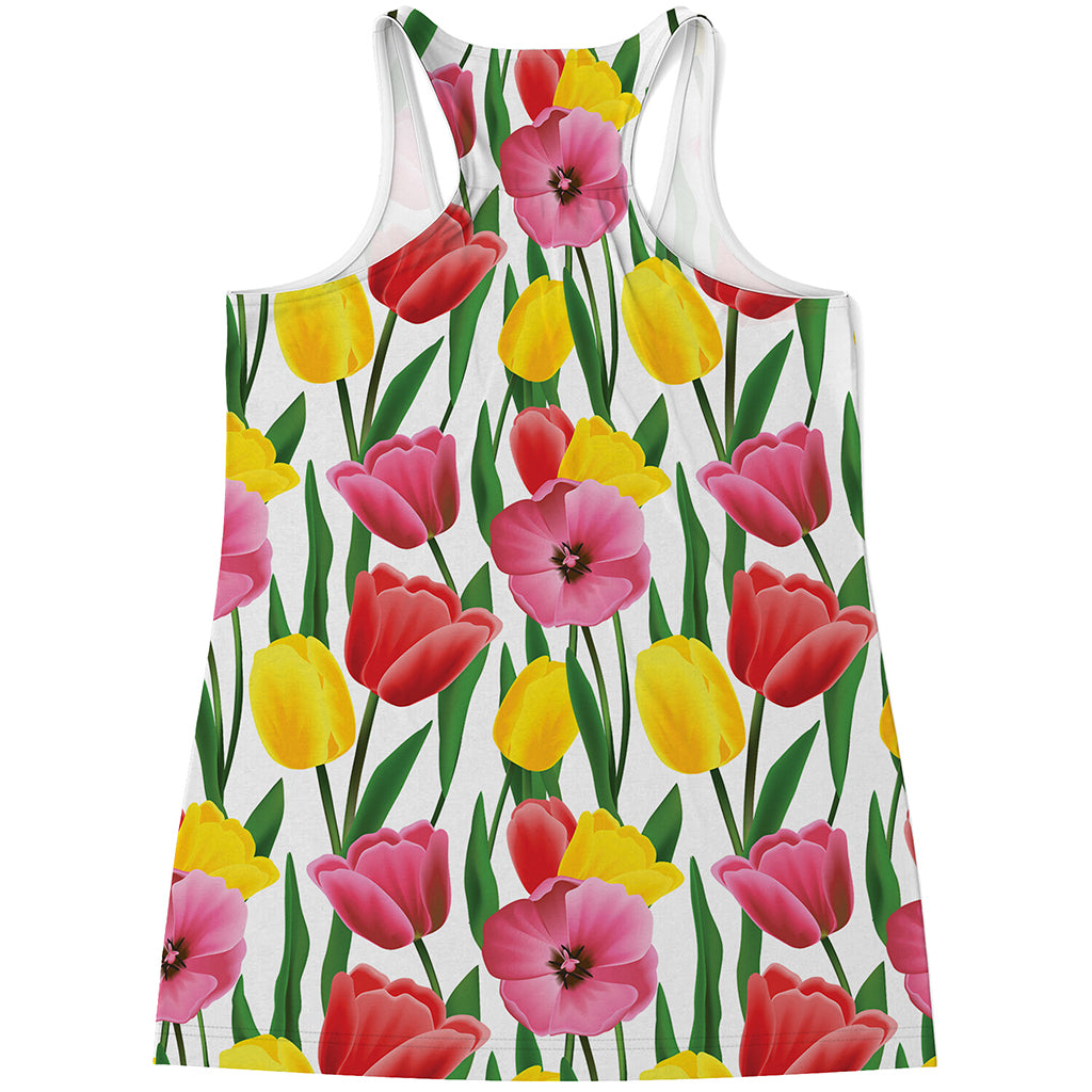 Colorful Tulip Pattern Print Women's Racerback Tank Top