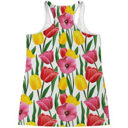Colorful Tulip Pattern Print Women's Racerback Tank Top
