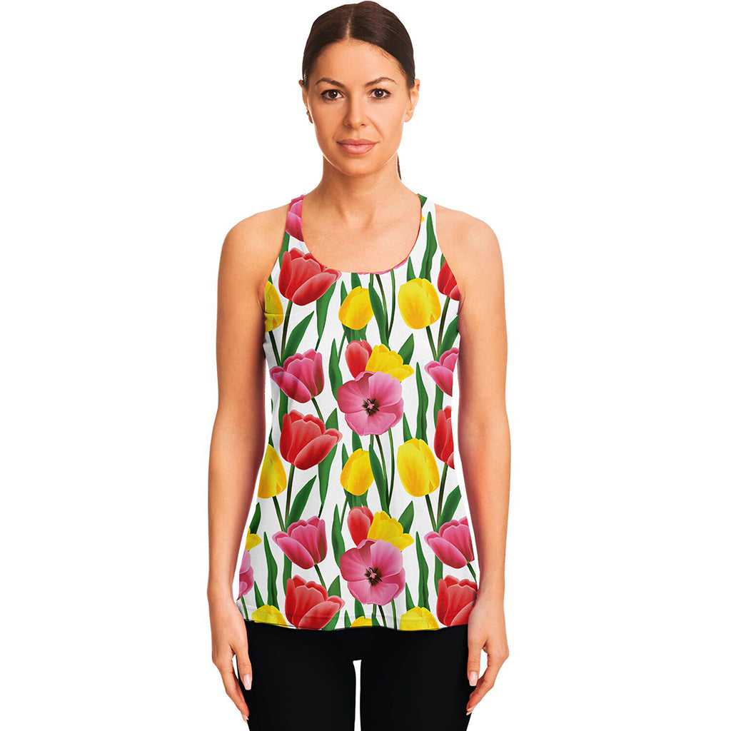 Colorful Tulip Pattern Print Women's Racerback Tank Top