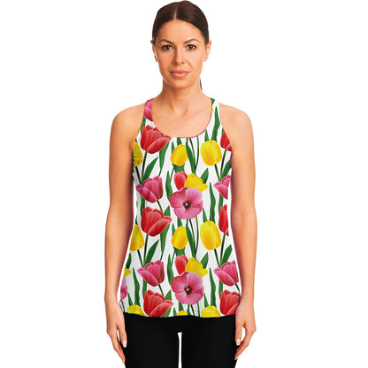 Colorful Tulip Pattern Print Women's Racerback Tank Top