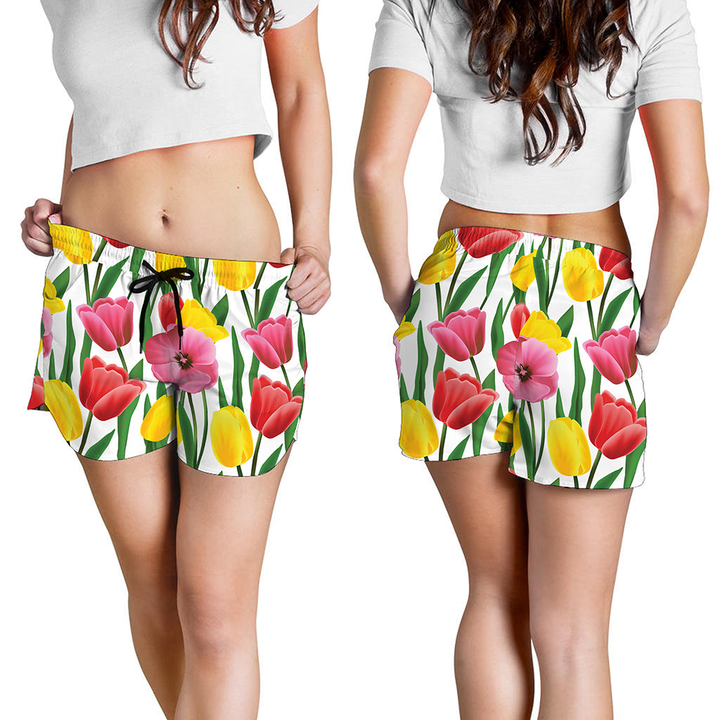 Colorful Tulip Pattern Print Women's Shorts