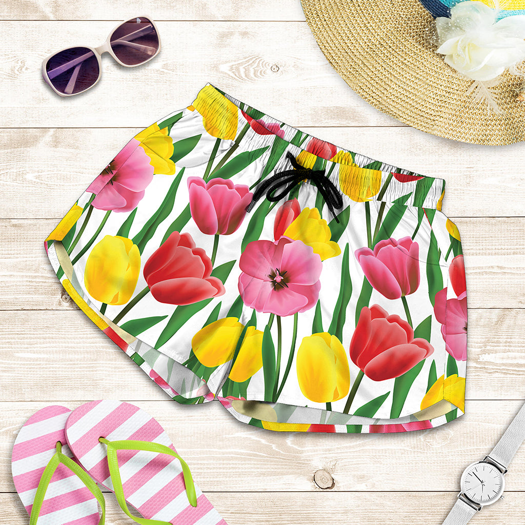 Colorful Tulip Pattern Print Women's Shorts