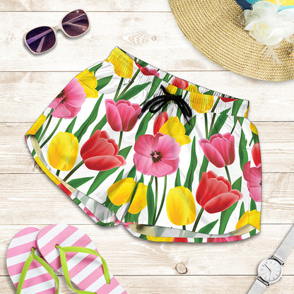 Colorful Tulip Pattern Print Women's Shorts