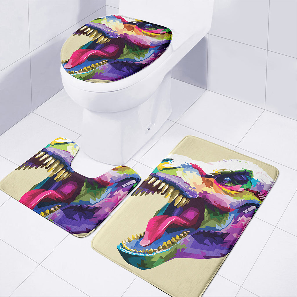 Colorful Tyrannosaurus Rex Print 3 Piece Bath Mat Set