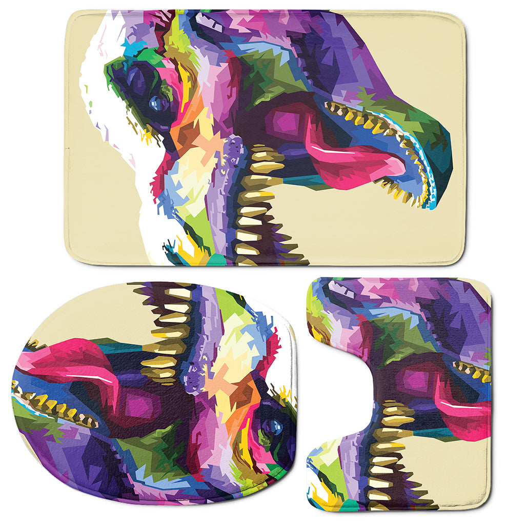 Colorful Tyrannosaurus Rex Print 3 Piece Bath Mat Set