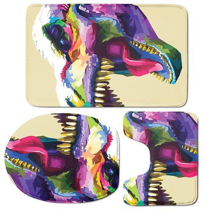 Colorful Tyrannosaurus Rex Print 3 Piece Bath Mat Set