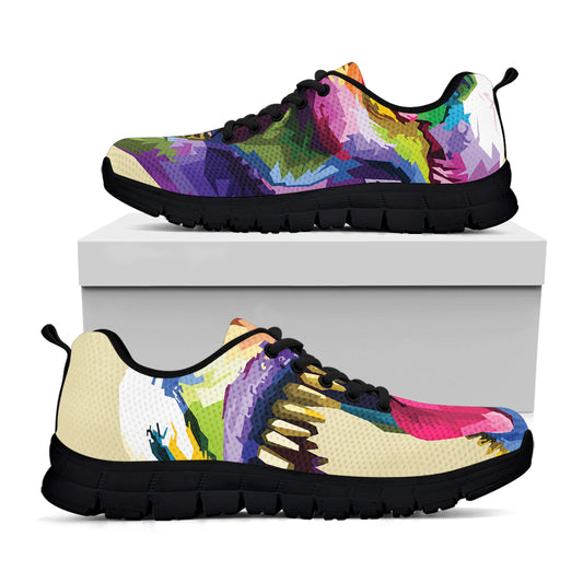 Colorful Tyrannosaurus Rex Print Black Sneakers