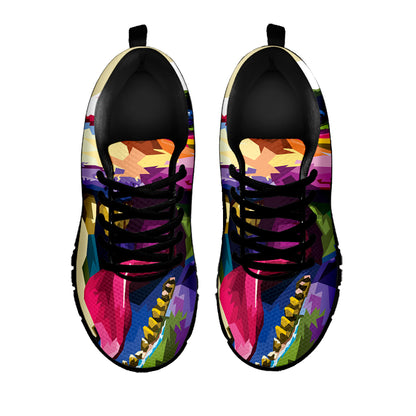 Colorful Tyrannosaurus Rex Print Black Sneakers