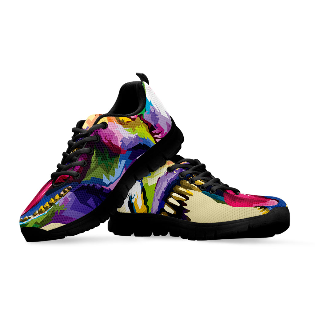 Colorful Tyrannosaurus Rex Print Black Sneakers