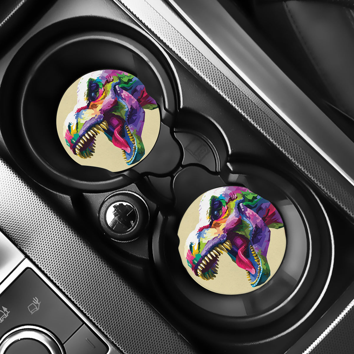 Colorful Tyrannosaurus Rex Print Car Coasters