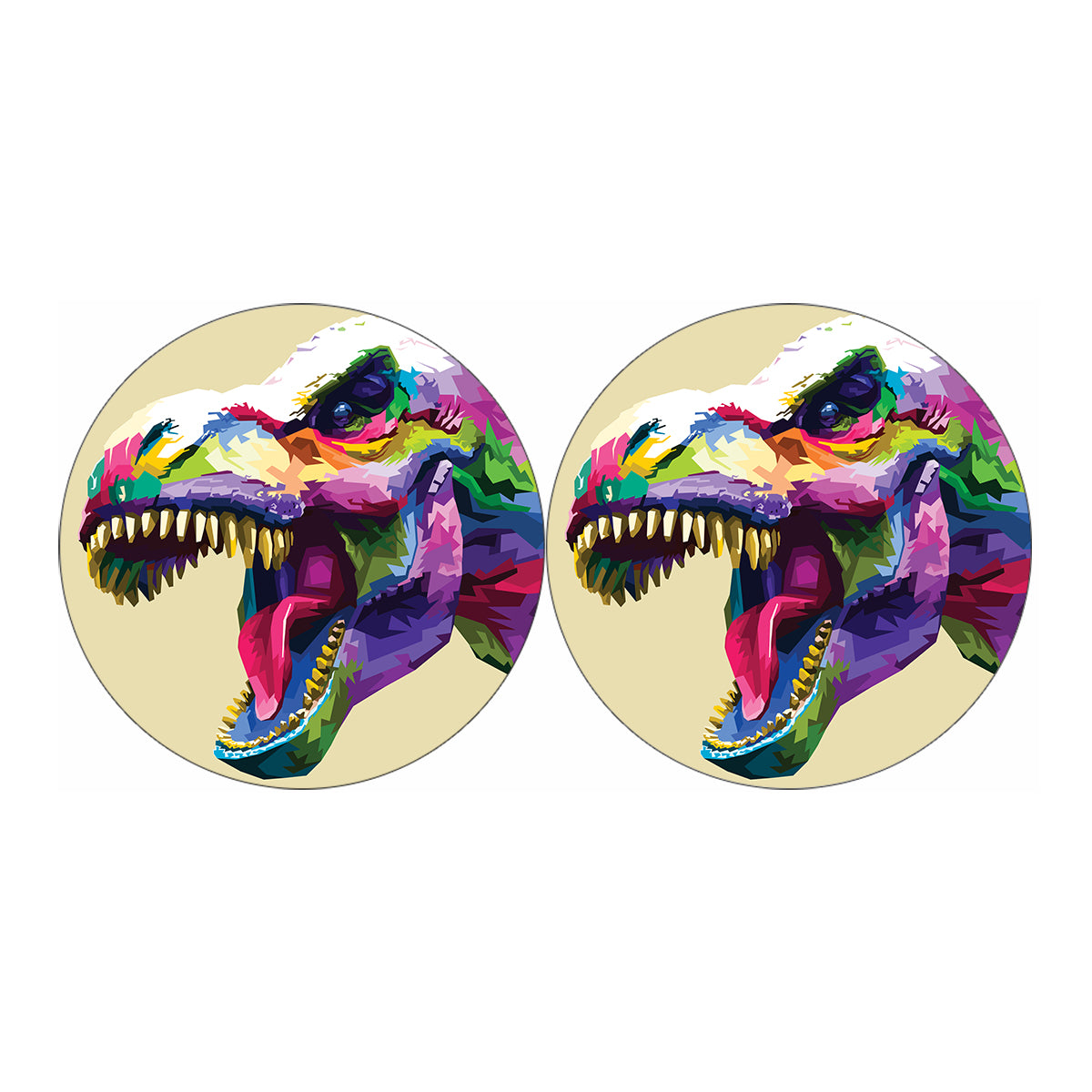 Colorful Tyrannosaurus Rex Print Car Coasters