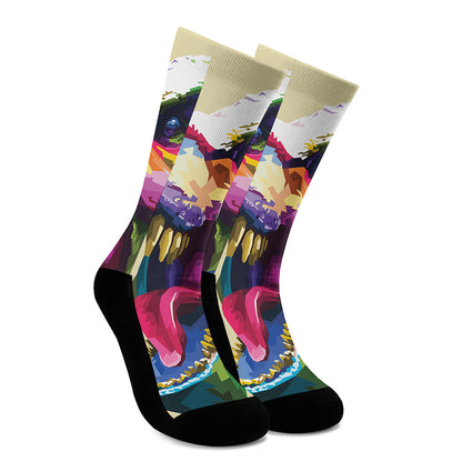 Colorful Tyrannosaurus Rex Print Crew Socks