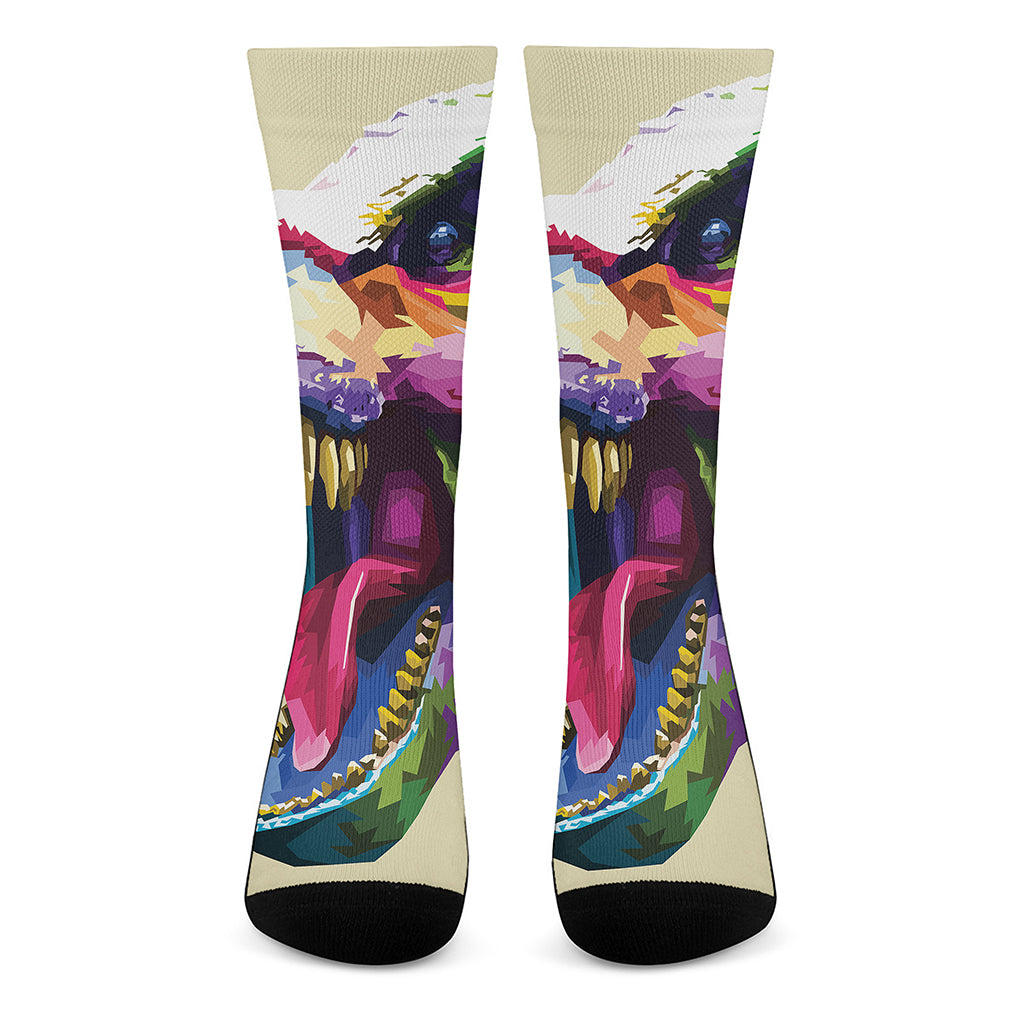 Colorful Tyrannosaurus Rex Print Crew Socks